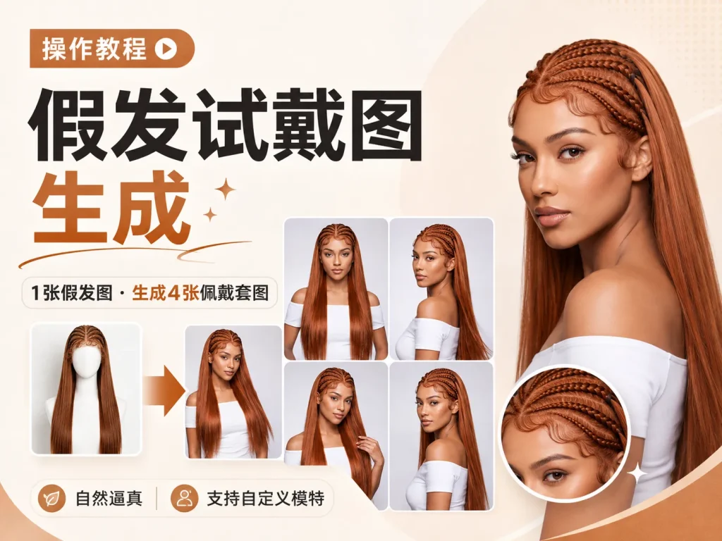 假发试戴教程：一键生成4张自然佩戴图